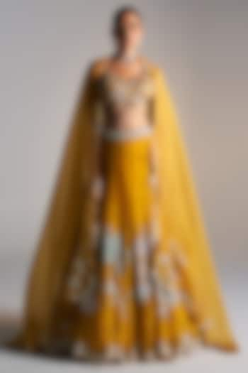 Honey Gold Organza Zardosi Embroidered Handcrafted Lehenga Set by Osaa By Adarsh