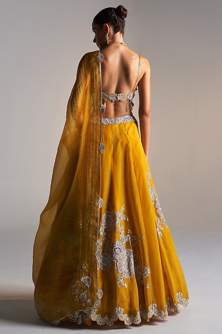 Honey Gold Organza Zardosi Embroidered Handcrafted Bridal Lehenga Set by Osaa By Adarsh at Pernia's Pop Up Shop
