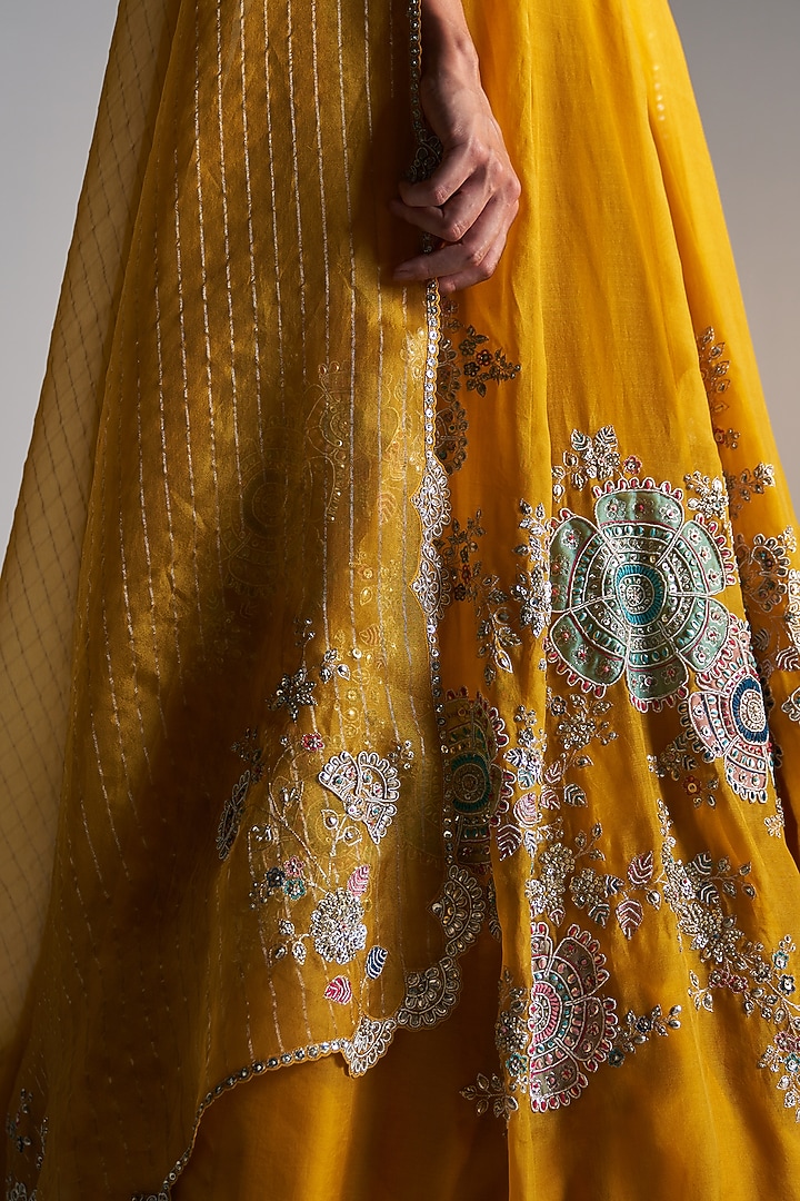 Honey Gold Organza Zardosi Embroidered Handcrafted Bridal Lehenga Set by Osaa By Adarsh at Pernia's Pop Up Shop