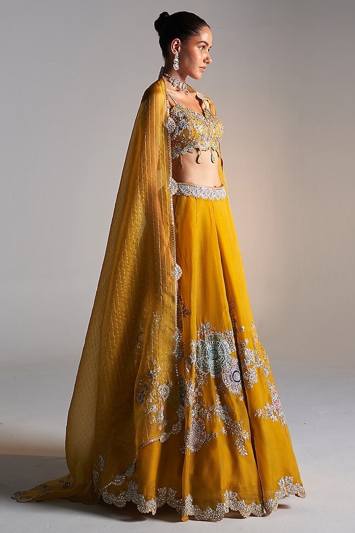 Honey Gold Organza Zardosi Embroidered Handcrafted Bridal Lehenga Set by Osaa By Adarsh at Pernia's Pop Up Shop