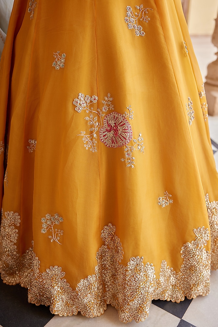 Orange Peel Organza Zardosi Embroidered Handcrafted Bridal Lehenga Set by Osaa By Adarsh at Pernia's Pop Up Shop