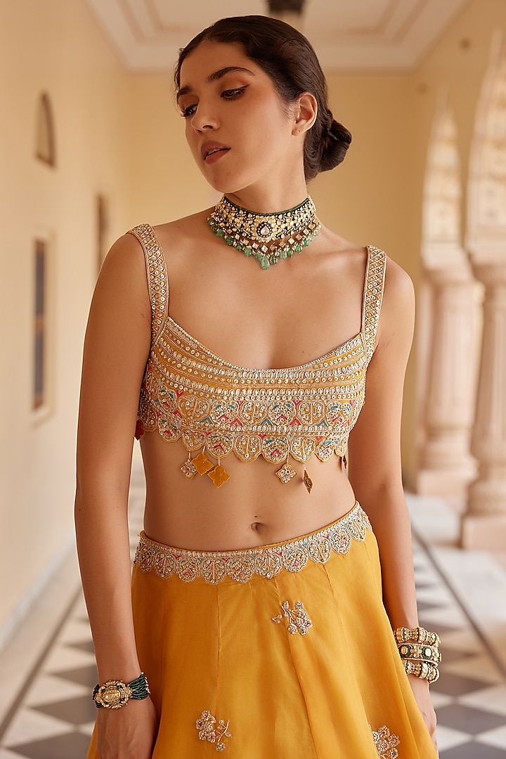Orange Peel Organza Zardosi Embroidered Handcrafted Bridal Lehenga Set by Osaa By Adarsh at Pernia's Pop Up Shop