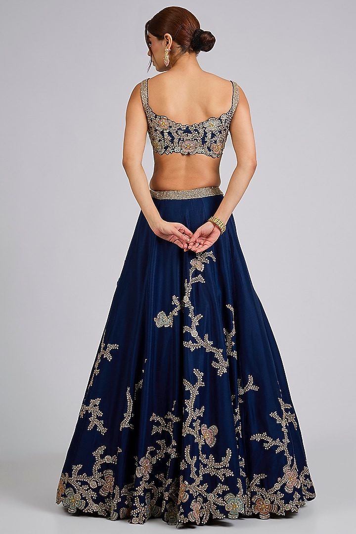 French Navy Mulberry Silk Bridal Lehenga Set by Osaa By Adarsh at Pernia's Pop Up Shop
