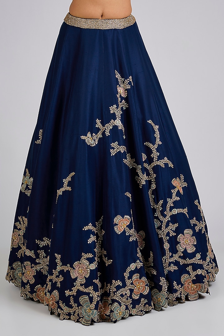 French Navy Mulberry Silk Bridal Lehenga Set by Osaa By Adarsh at Pernia's Pop Up Shop