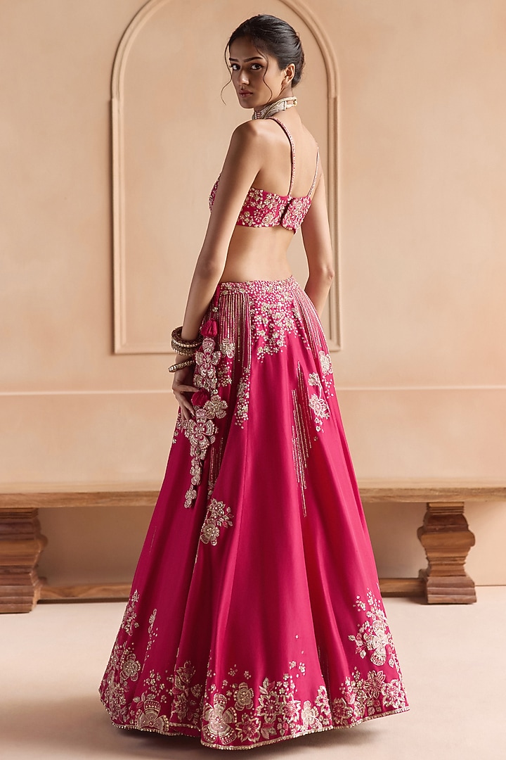Ruby Mulberry Silk Zardosi Embroidered Bridal Lehenga Set by OSAA By Adarsh at Pernia's Pop Up Shop
