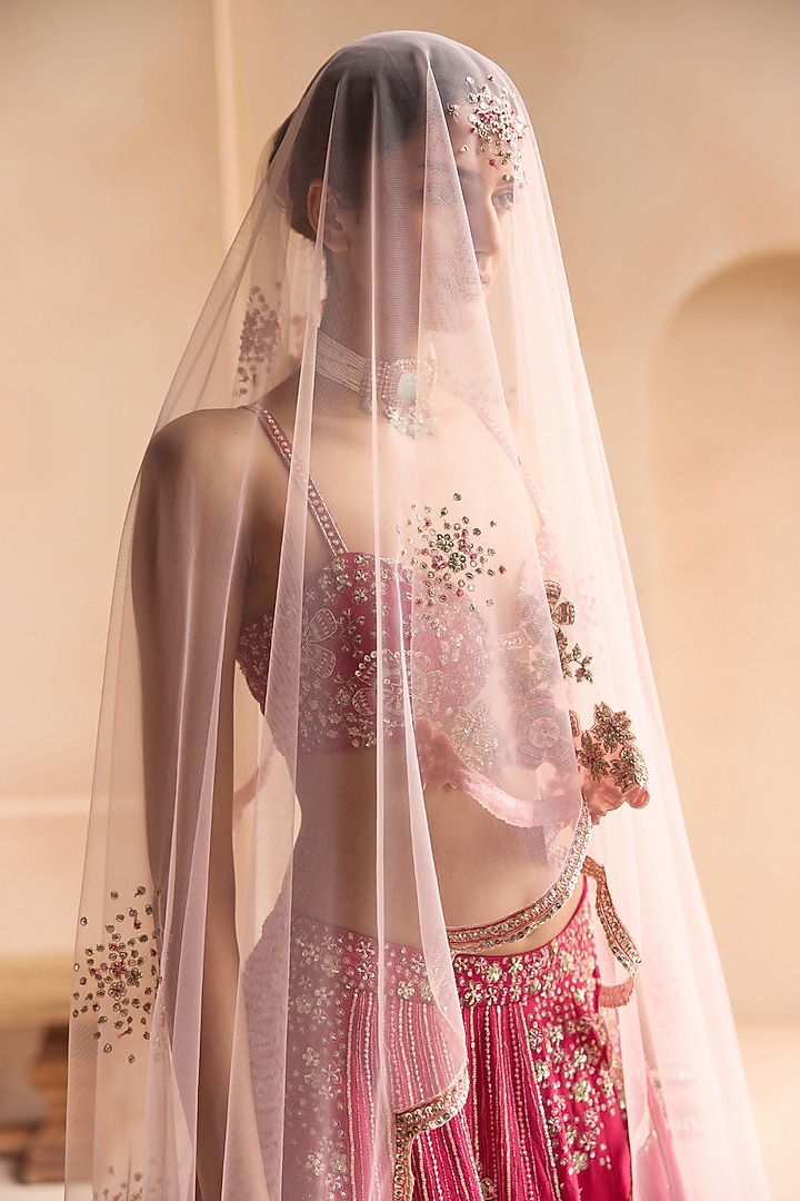 Ruby Mulberry Silk Zardosi Embroidered Bridal Lehenga Set by OSAA By Adarsh at Pernia's Pop Up Shop