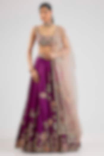 Plum Mulberry Silk Bridal Lehenga Set by Osaa By Adarsh at Pernia's Pop Up Shop