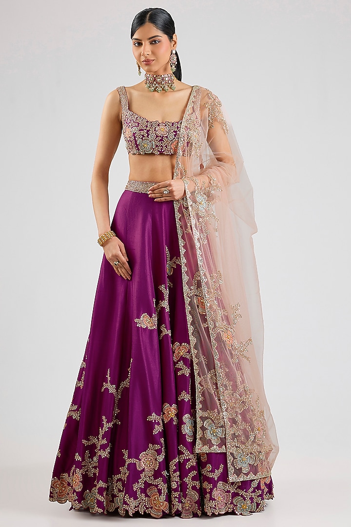 Plum Mulberry Silk Bridal Lehenga Set by Osaa By Adarsh at Pernia's Pop Up Shop