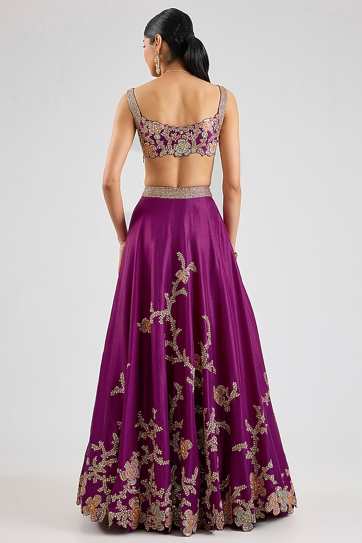 Plum Mulberry Silk Bridal Lehenga Set by Osaa By Adarsh at Pernia's Pop Up Shop