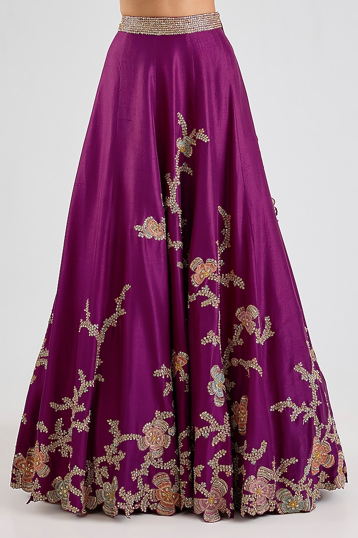 Plum Mulberry Silk Bridal Lehenga Set by Osaa By Adarsh at Pernia's Pop Up Shop