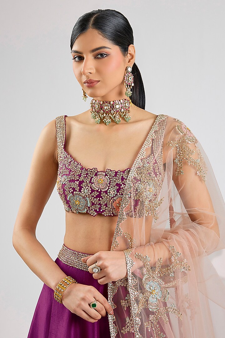 Plum Mulberry Silk Bridal Lehenga Set by Osaa By Adarsh at Pernia's Pop Up Shop