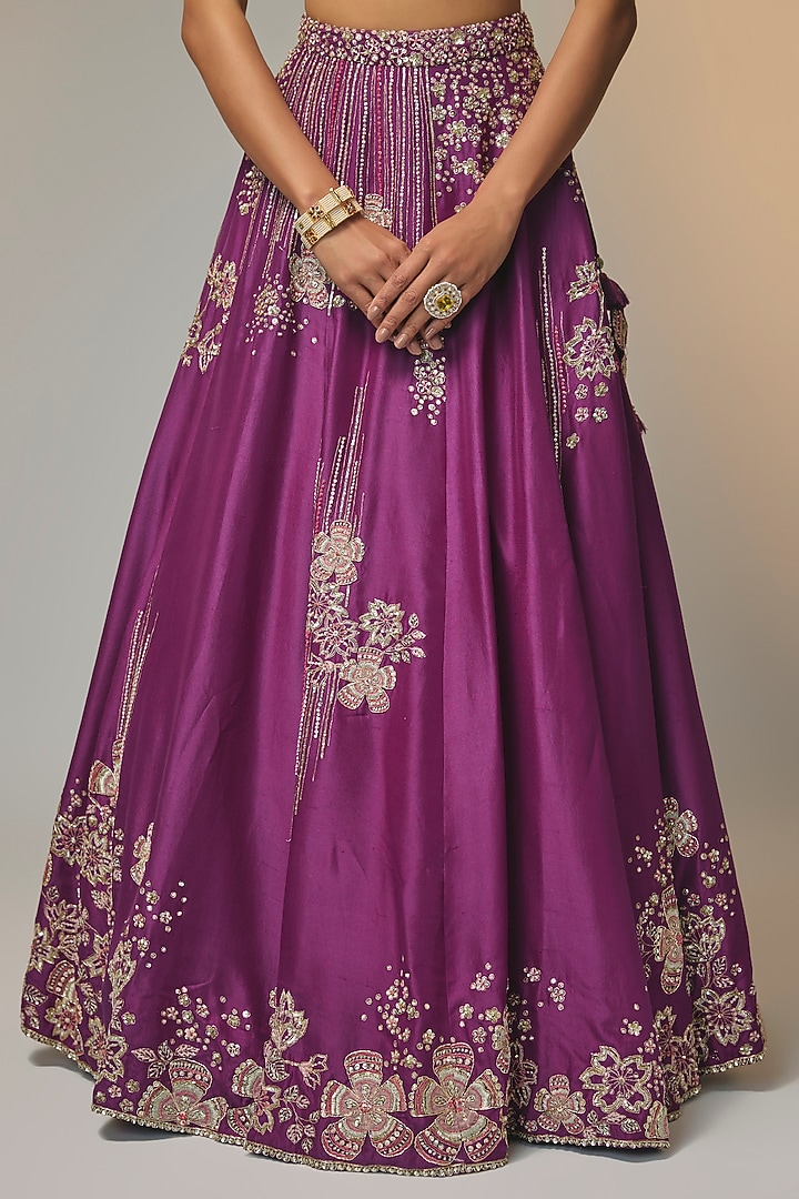 Aubergine Mulberry Silk Zardosi Handcrafted Bridal Lehenga Set by OSAA By Adarsh at Pernia's Pop Up Shop