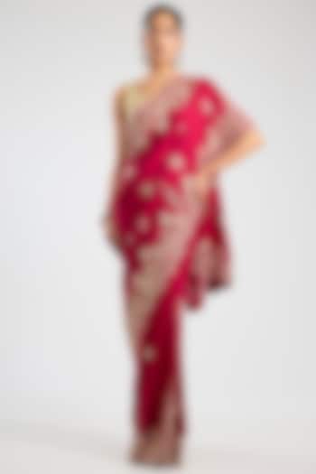 Cut Ruby Organza Embroidered Reception Saree Set by OSAA By Adarsh at Pernia's Pop Up Shop