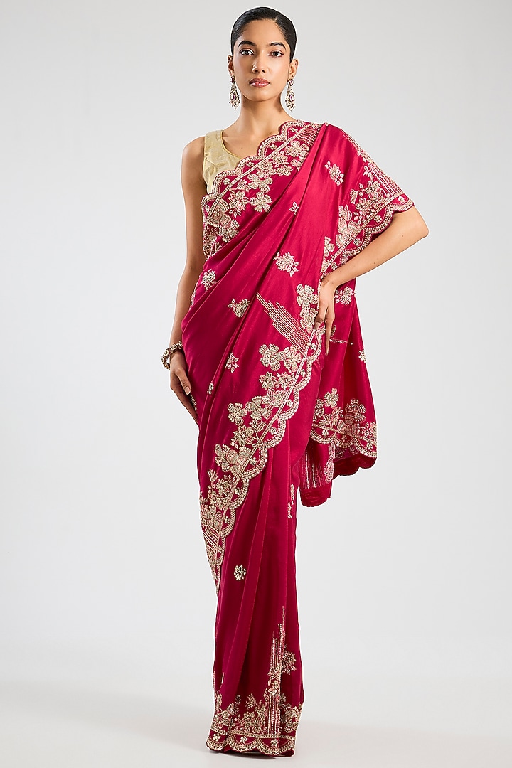 Cut Ruby Organza Embroidered Reception Saree Set by OSAA By Adarsh at Pernia's Pop Up Shop