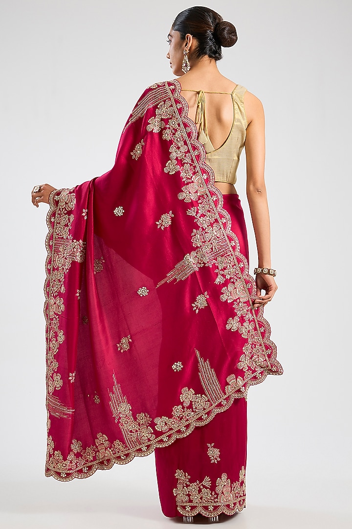 Cut Ruby Organza Embroidered Reception Saree Set by OSAA By Adarsh at Pernia's Pop Up Shop