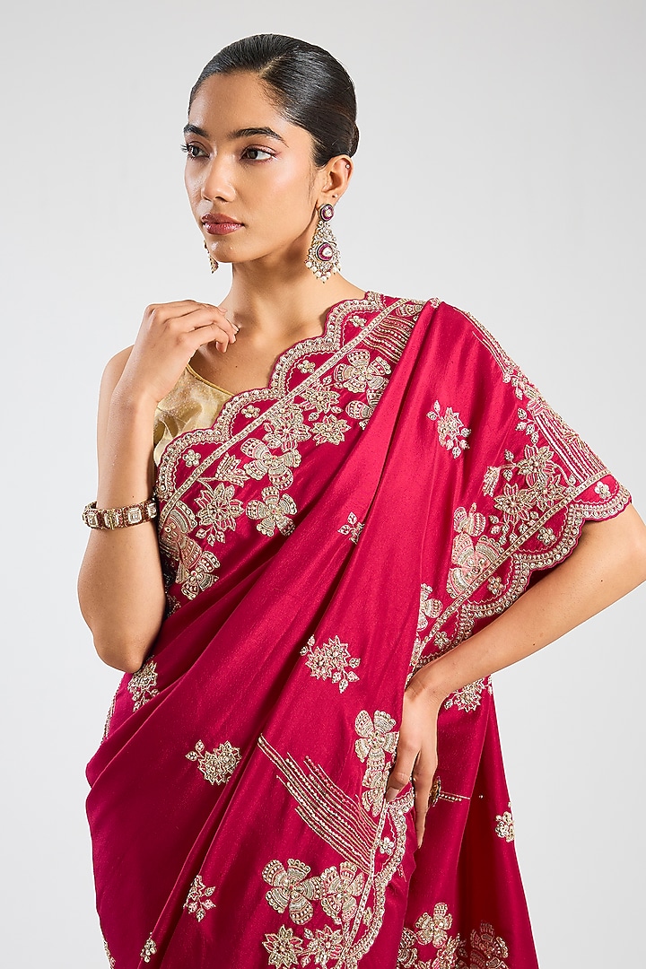 Cut Ruby Organza Embroidered Reception Saree Set by OSAA By Adarsh at Pernia's Pop Up Shop