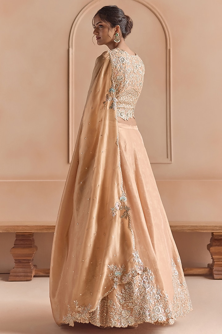 Gold Tissue Aari Embroidered Bridal Lehenga Set by OSAA By Adarsh at Pernia's Pop Up Shop