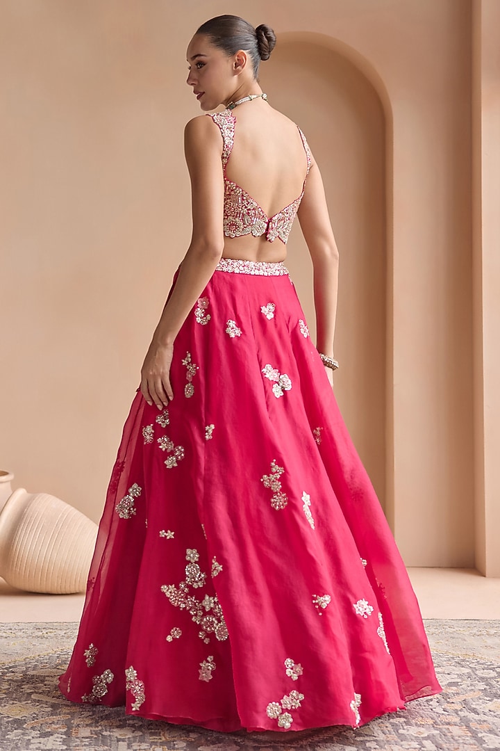 Ruby Organza Zardosi Embroidered Wedding Lehenga Set by OSAA By Adarsh at Pernia's Pop Up Shop