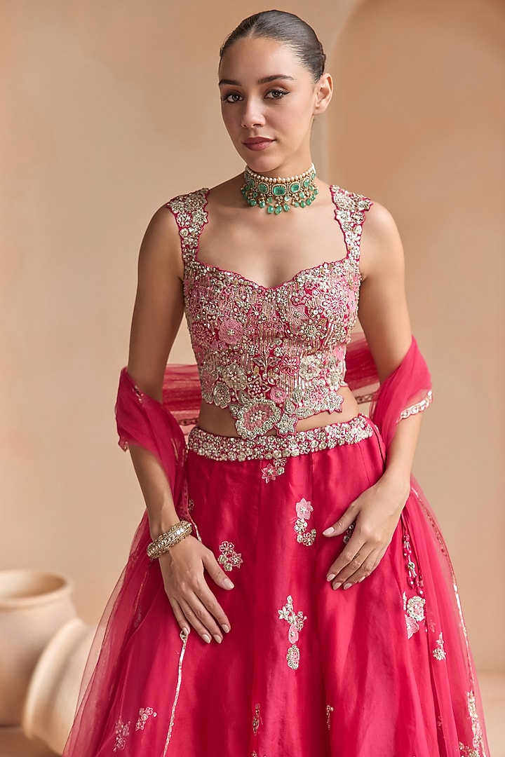 Ruby Organza Zardosi Embroidered Wedding Lehenga Set by OSAA By Adarsh at Pernia's Pop Up Shop