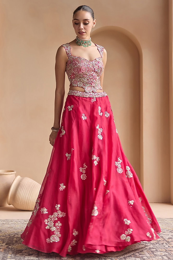 Ruby Organza Zardosi Embroidered Wedding Lehenga Set by OSAA By Adarsh at Pernia's Pop Up Shop