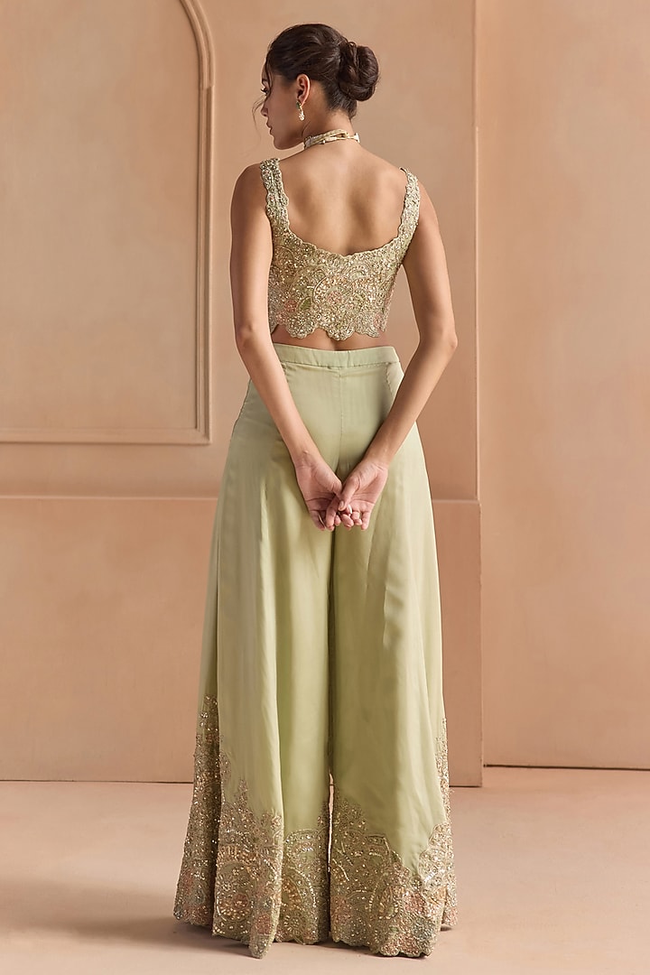 Sage Green Satin Silk Flared Gharara Set by OSAA By Adarsh at Pernia's Pop Up Shop