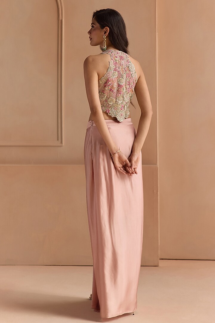 Skin Rose Tissue Silk Aari Embroidered Skirt Set by Osaa By Adarsh at Pernia's Pop Up Shop