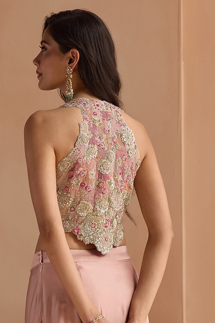 Skin Rose Tissue Silk Aari Embroidered Skirt Set by Osaa By Adarsh at Pernia's Pop Up Shop