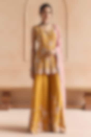 Marigold Mulberry Silk Zardosi Embellished Bridal Sharara Set by OSAA By Adarsh at Pernia's Pop Up Shop