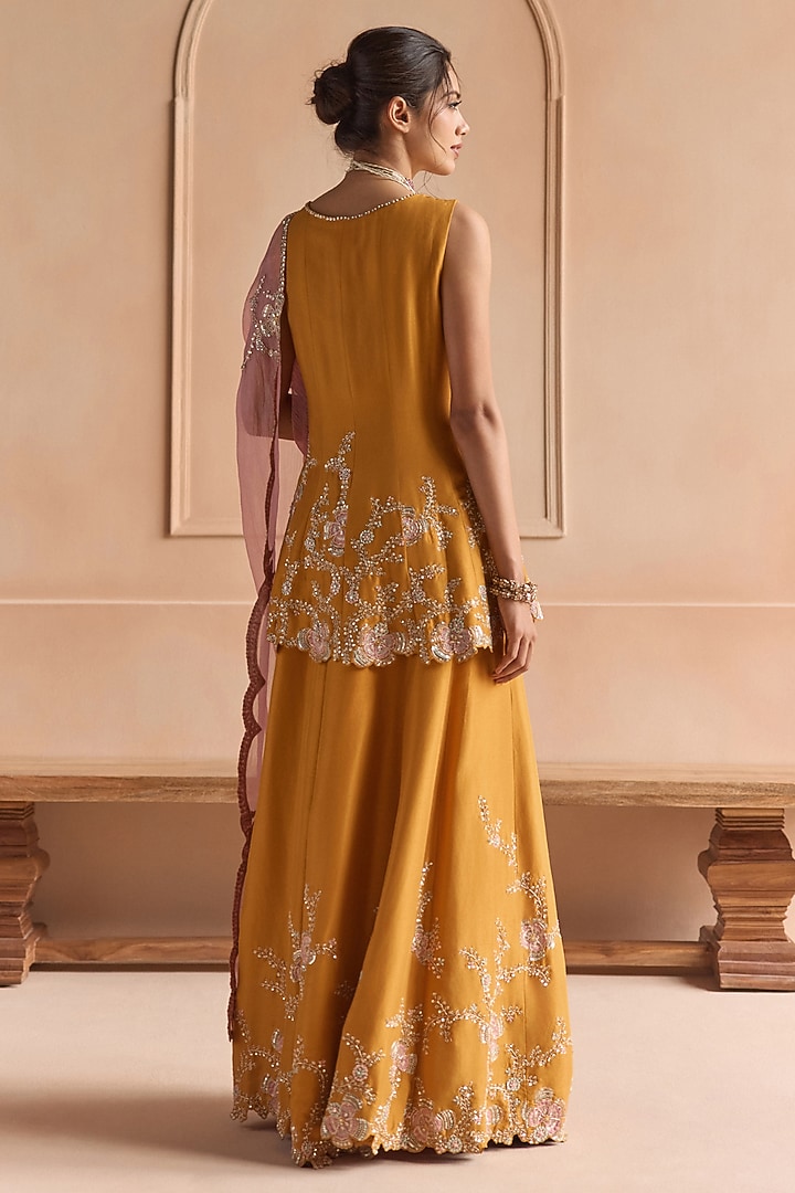 Marigold Mulberry Silk Zardosi Embellished Bridal Sharara Set by OSAA By Adarsh at Pernia's Pop Up Shop