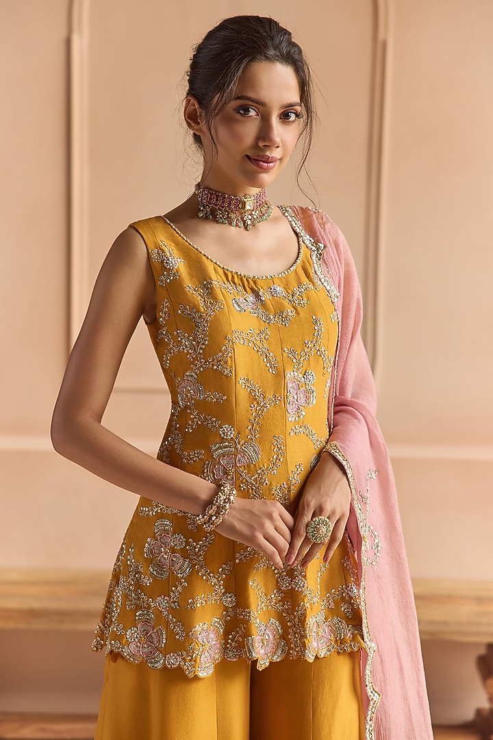 Marigold Mulberry Silk Zardosi Embellished Bridal Sharara Set by OSAA By Adarsh at Pernia's Pop Up Shop
