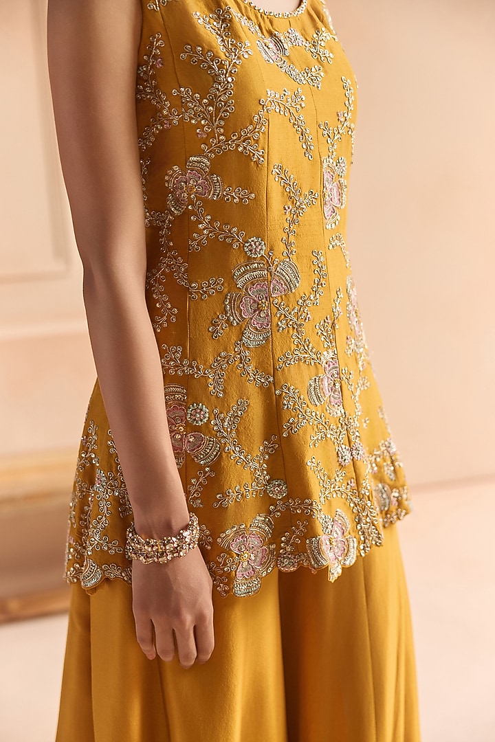 Marigold Mulberry Silk Zardosi Embellished Bridal Sharara Set by OSAA By Adarsh at Pernia's Pop Up Shop