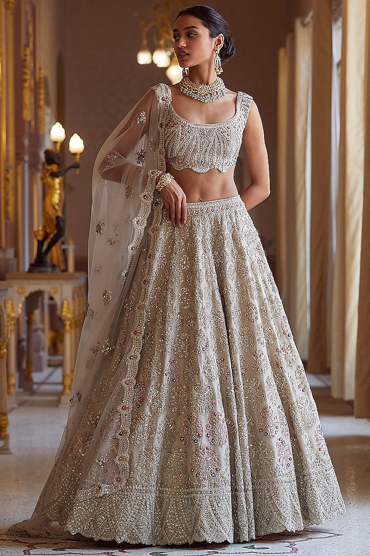 Pearl White Embroidered Bridal Lehenga Set by OSAA By Adarsh at Pernia ...