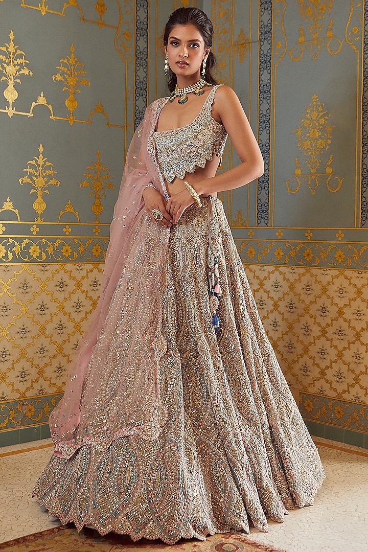 Grey Organza Hand Embroidered Lehenga Set by OSAA By Adarsh