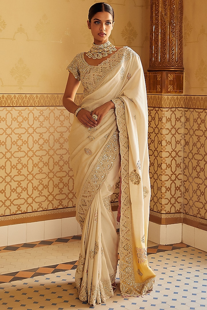 Pearl Hand Embroidered Saree Set by OSAA By Adarsh