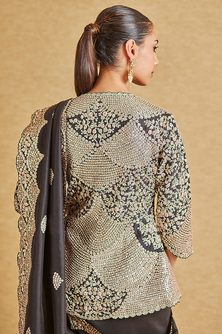 Black Mulberry Silk Embroidered Reception Saree Set by OSAA By Adarsh at Pernia's Pop Up Shop