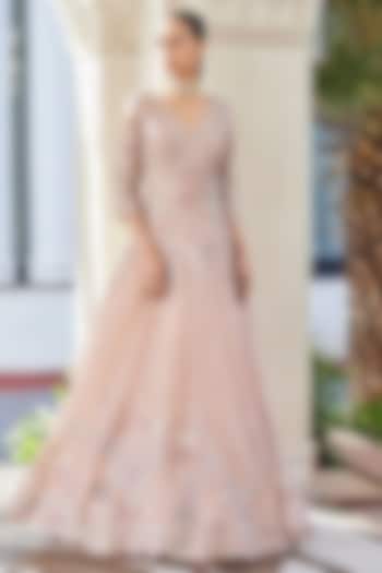 Dusty Rose Organza Embroidered Wedding Gown by OSAA By Adarsh at Pernia's Pop Up Shop