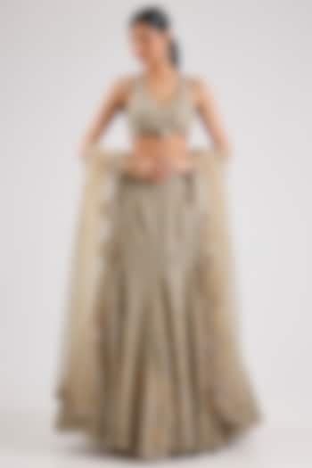Beige Champagne Tissue Silk Bridal Lehenga Set by Osaa By Adarsh at Pernia's Pop Up Shop