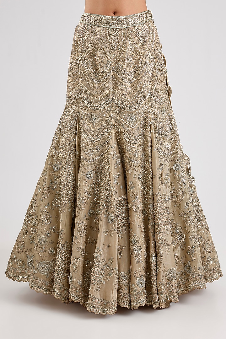 Beige Champagne Tissue Silk Bridal Lehenga Set by Osaa By Adarsh at Pernia's Pop Up Shop