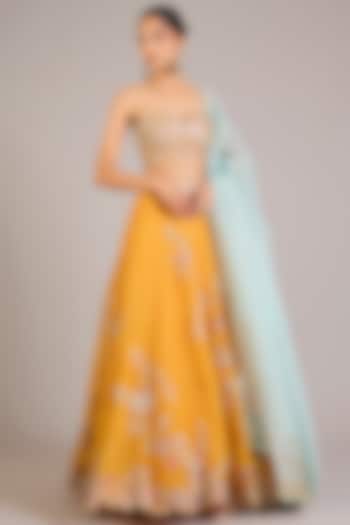 Orange Organza Zardosi Handcrafted Bridal Lehenga Set by OSAA By Adarsh at Pernia's Pop Up Shop
