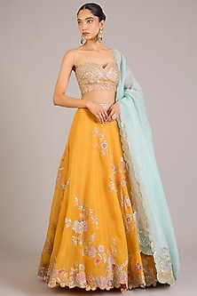 Orange Organza Zardosi Handcrafted Lehenga Set by OSAA By Adarsh-POPULAR PRODUCTS AT STORE