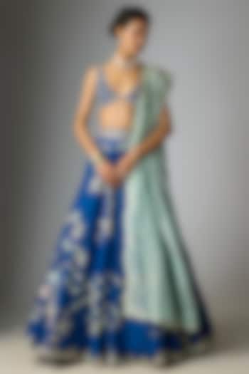 Blue Berry Fuchsia Organza Embroidered Bridal Lehenga Set by OSAA By Adarsh at Pernia's Pop Up Shop