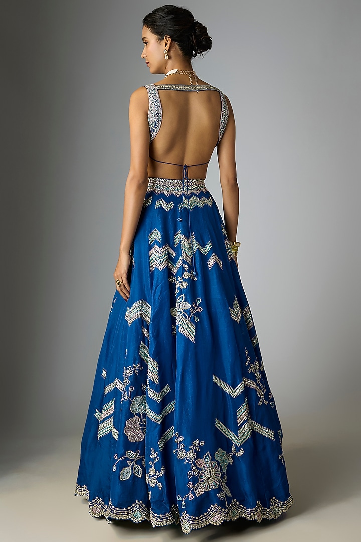 Blue Berry Fuchsia Organza Embroidered Bridal Lehenga Set by OSAA By Adarsh at Pernia's Pop Up Shop