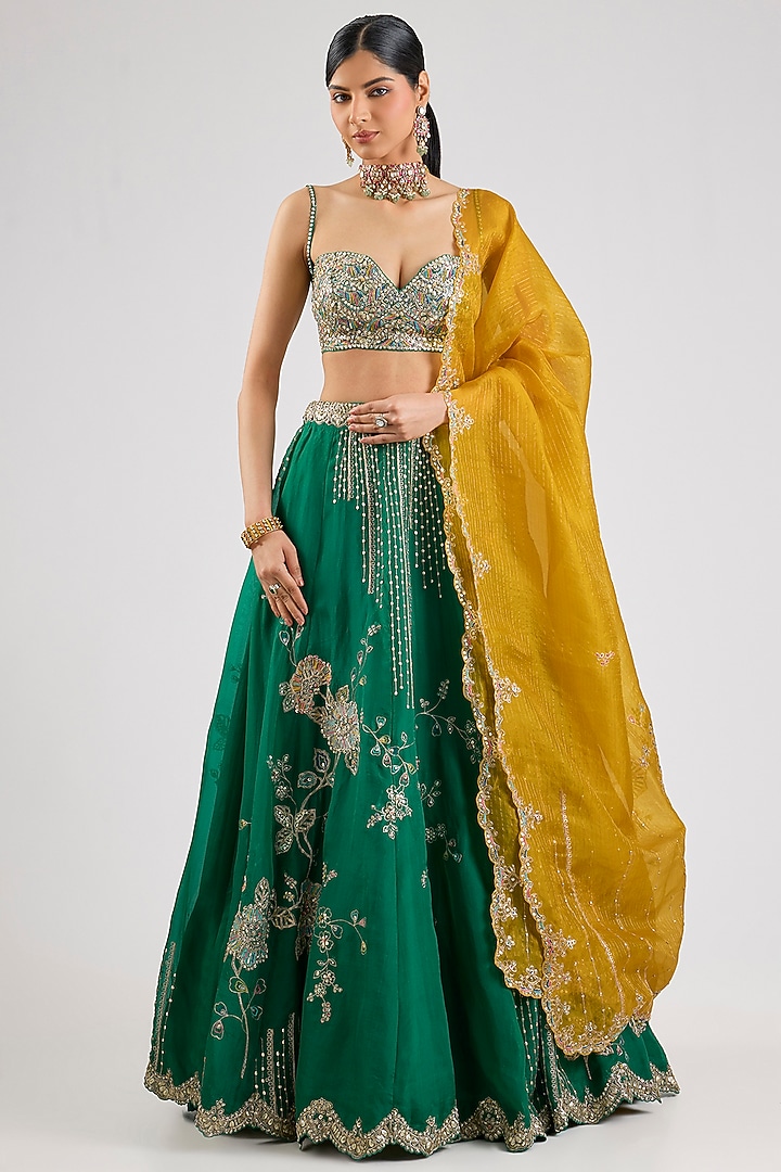 Jewel Green Organza Bridal Lehenga Set by Osaa By Adarsh at Pernia's Pop Up Shop