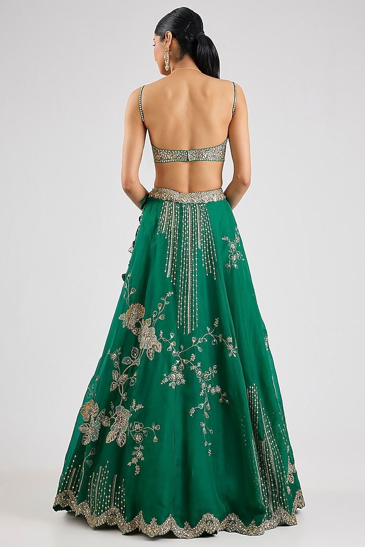 Jewel Green Organza Bridal Lehenga Set by Osaa By Adarsh at Pernia's Pop Up Shop