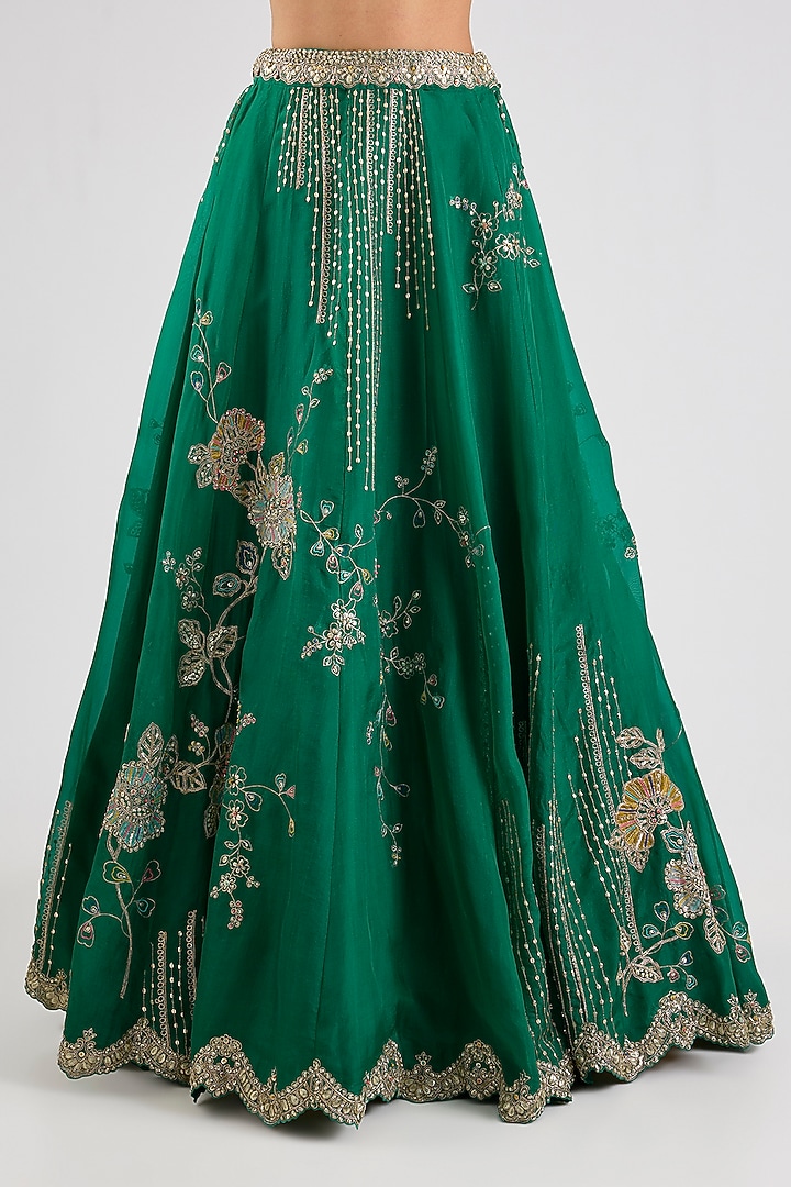 Jewel Green Organza Bridal Lehenga Set by Osaa By Adarsh at Pernia's Pop Up Shop