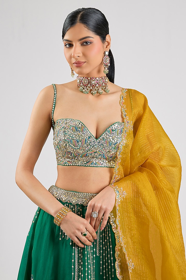 Jewel Green Organza Bridal Lehenga Set by Osaa By Adarsh at Pernia's Pop Up Shop