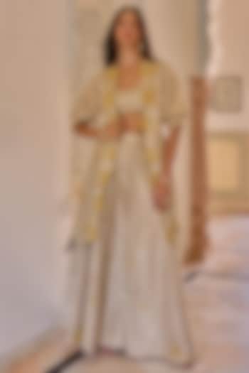 Frost Champagne Tissue Silk Zardosi Hand Embroidered Jacket Set by OSAA By Adarsh at Pernia's Pop Up Shop