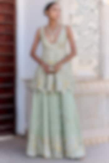 Sage Green Satin Silk Gharara Set by OSAA By Adarsh at Pernia's Pop Up Shop