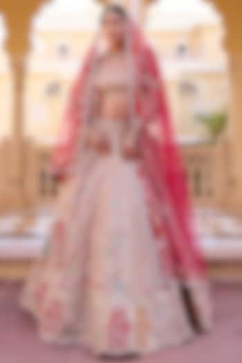 Caramel Taupe Mulberry Silk Zardosi Hand Embroidered Bridal Lehenga Set by OSAA By Adarsh at Pernia's Pop Up Shop