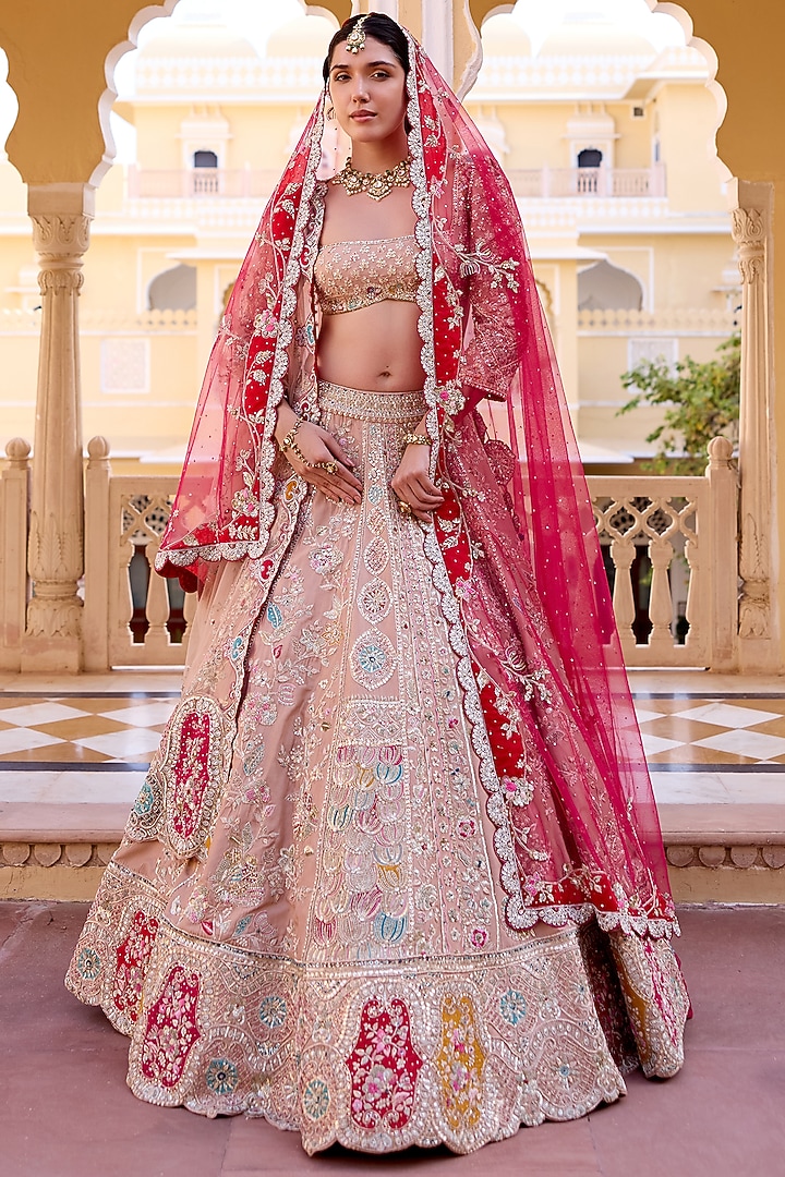 Caramel Taupe Mulberry Silk Zardosi Hand Embroidered Bridal Lehenga Set by OSAA By Adarsh at Pernia's Pop Up Shop